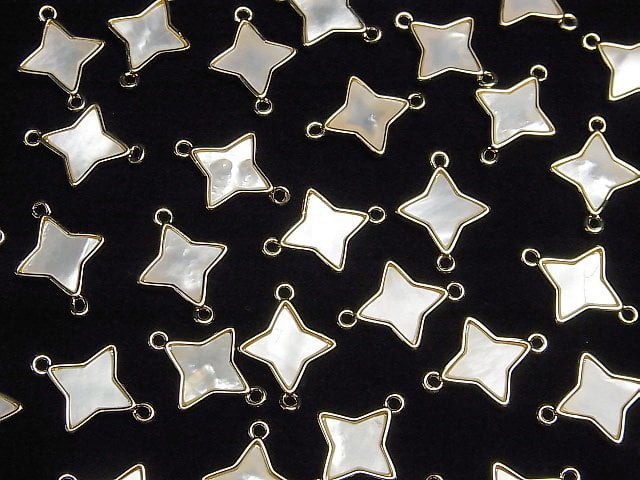 [Video] White Shell Sparkle Star Charm 12x12mm [Both Side] Gold color 2pcs