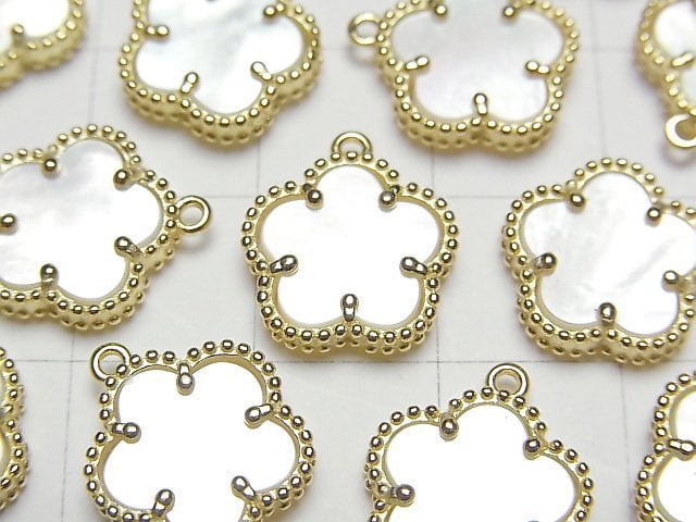 [Video] White Shell Flower Charm 12x12mm [One Side] 18KGP 1pc