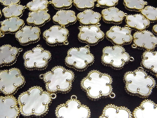 [Video] White Shell Flower Charm 12x12mm [One Side] 18KGP 1pc