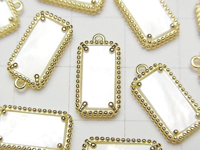 [Video] White Shell Rectangle Charm 14x8mm 18KGP 1pc