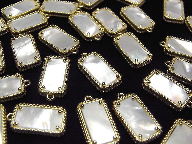 [Video] White Shell Rectangle Charm 14x8mm 18KGP 1pc