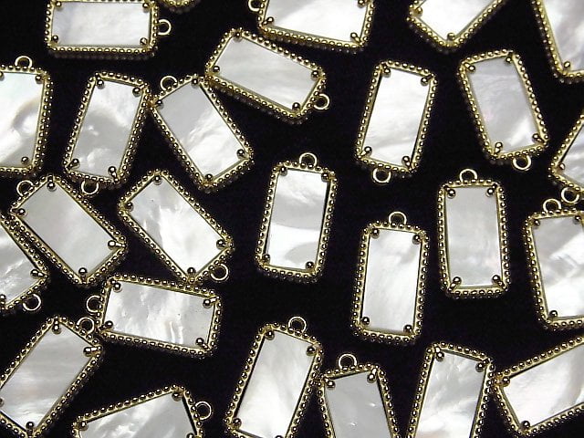 [Video] White Shell Rectangle Charm 14x8mm 18KGP 1pc