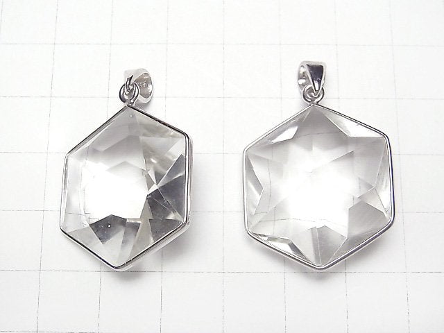 [Video]Crystal Quartz AA++ Hexagon Cut 27x24mm Pendant Silver925 1pc