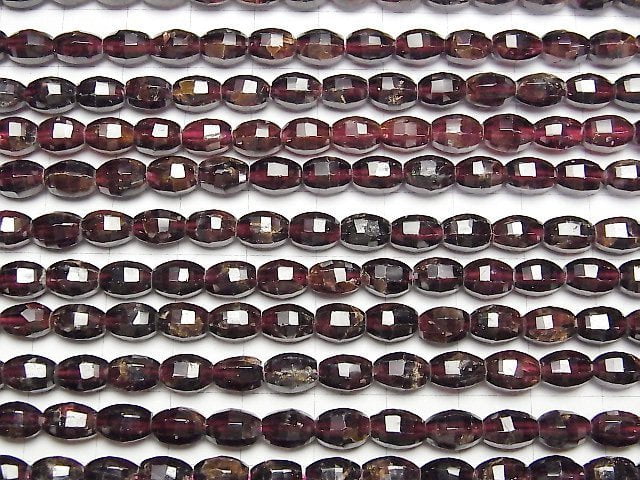 [Video] Mozambique Garnet AA 8Faceted Rice x Multiple Facets 7x5x5mm 1strand beads (aprx.15inch/38cm)