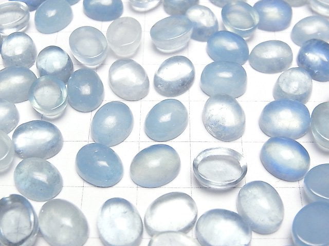 [Video]Aquamarine AA++ Oval Cabochon 10x8mm 3pcs