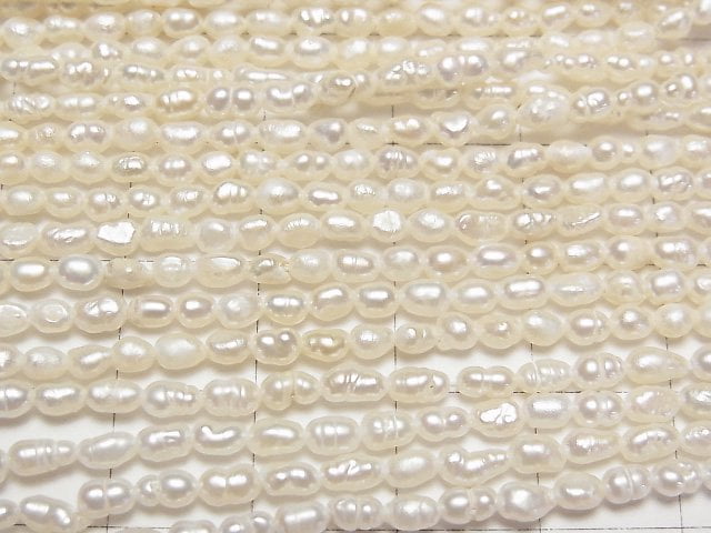 [Video]Fresh Water Pearl Keshi Pearl AA Rice 4x2.5x2.5mm White 1strand beads (aprx.13inch/33cm)