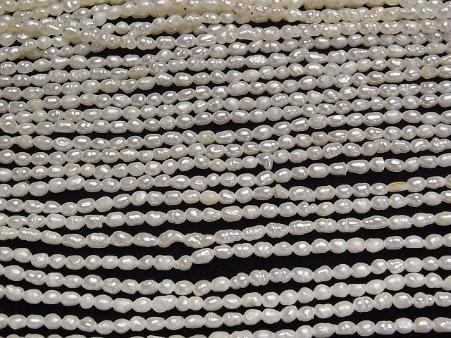 [Video]Fresh Water Pearl Keshi Pearl AA Rice 4x2.5x2.5mm White 1strand beads (aprx.13inch/33cm)