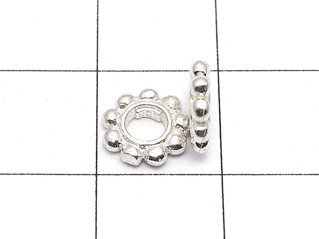 Silver925 Rondelle Daisy 7.5x7.5x1.5mm White Silver 2pcs