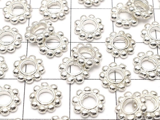 Silver925 Roundel Daisy 7.5x7.5x1.5mm White Silver 2pcs