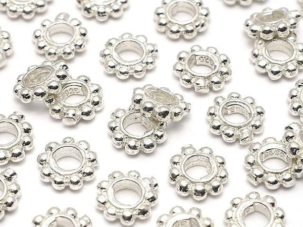 Silver925 Rondelle Daisy Rings, 6x6x1.5mm, White Silver, 4 Pieces
