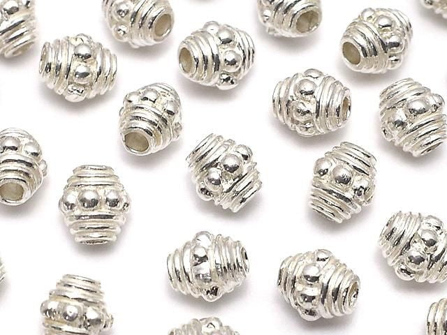 Silver 925 Patterned Rondelle 5x5x4.5mm White Silver 2pcs