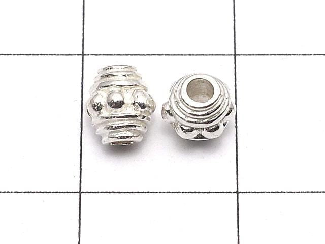 Silver 925 Patterned Rondelle 5x5x4.5mm White Silver 2pcs