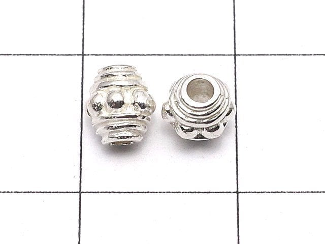 Silver925 Patterned Roundel 5x5x4.5mm White Silver 2pcs