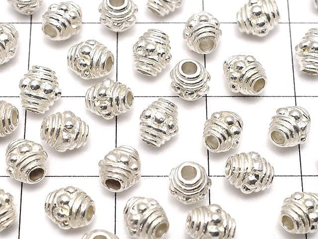 Silver925 Patterned Roundel 5x5x4.5mm White Silver 2pcs