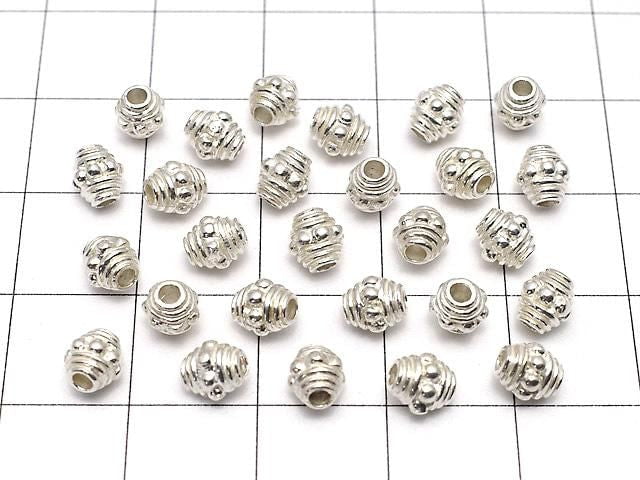 Silver 925 Patterned Rondelle 5x5x4.5mm White Silver 2pcs