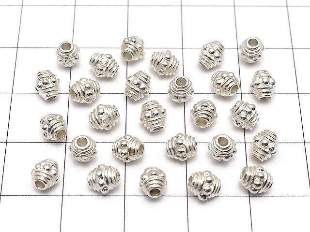 Silver925 Patterned Roundel 5x5x4.5mm White Silver 2pcs