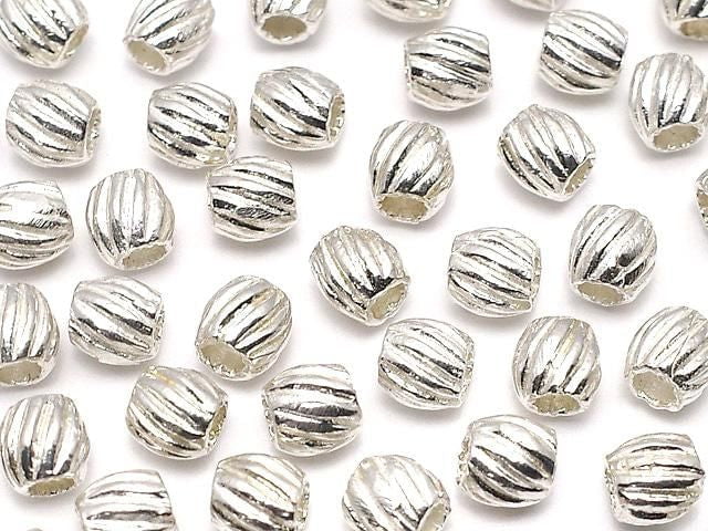 Silver 925 Line Carved Rondelle 3.5x3.5x3.5mm White Silver 3pcs