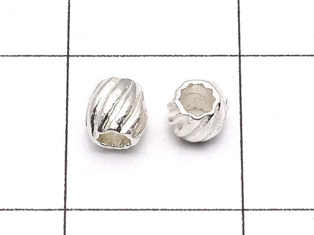 Silver925 Line Carved Roundel 3.5x3.5x3.5mm White Silver 3pcs