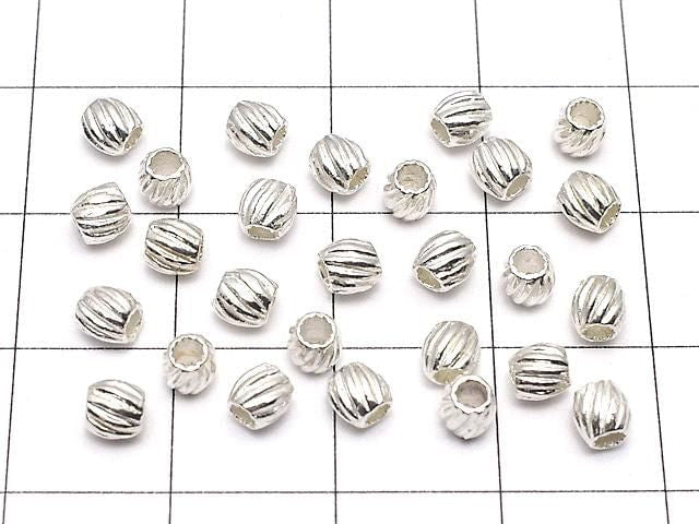 Silver 925 Line Carved Rondelle 3.5x3.5x3.5mm White Silver 3pcs