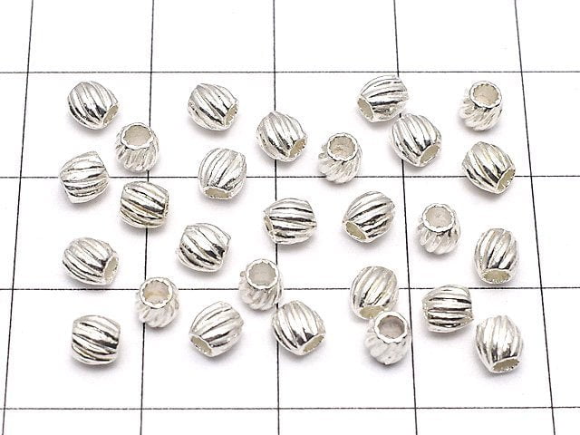 Silver925 Line Carved Roundel 3.5x3.5x3.5mm White Silver 3pcs