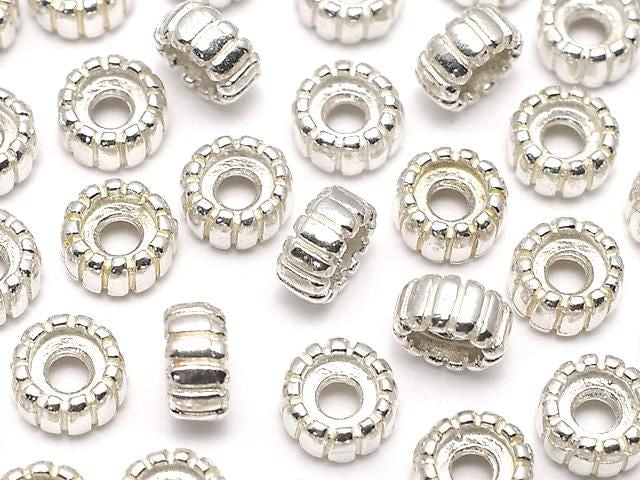 Silver 925 Line Carved Rondelle 5x5x2.5mm White Silver 5pcs