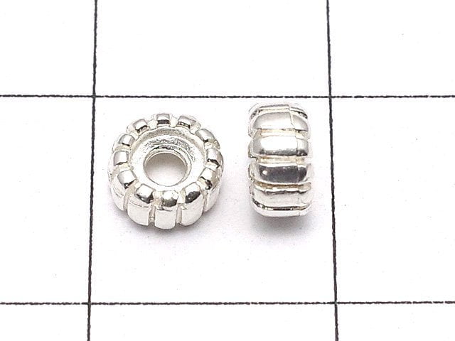 Silver925 Line Carved Roundel 5x5x2.5mm White Silver 5pcs