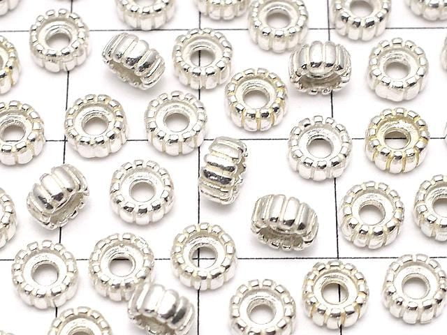 Silver 925 Line Carved Rondelle 5x5x2.5mm White Silver 5pcs