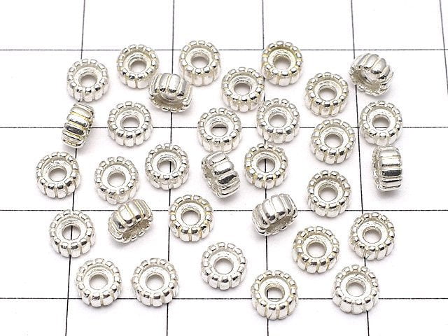 Silver925 Line Carved Roundel 5x5x2.5mm White Silver 5pcs