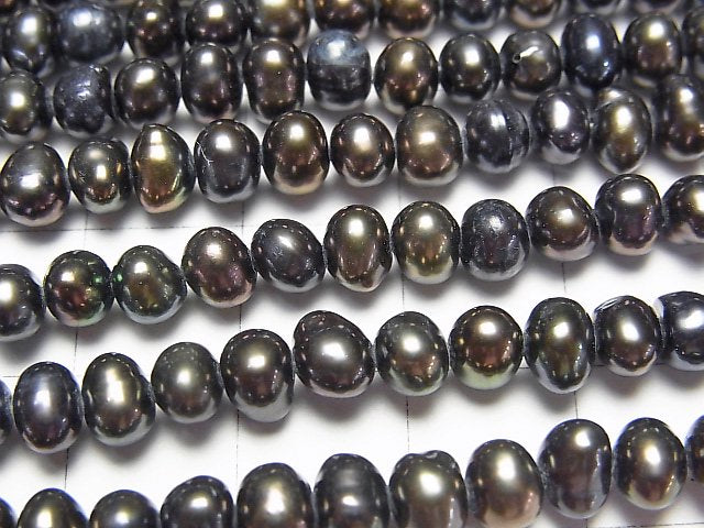 [Video]Fresh Water Pearl AA Potato 5-6mm Metallic Navy 1strand beads (aprx.14inch/35cm)