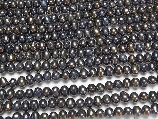 [Video]Fresh Water Pearl AA Potato 5-6mm Metallic Navy 1strand beads (aprx.14inch/35cm)