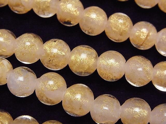 [Video] Lampwork Beads Round 8mm [Gold Powder x Pink] 1strand beads (aprx.9inch/23cm)