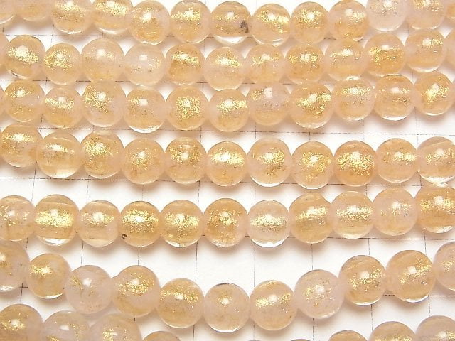 Lampwork Beads Round 8mm [Gold powder x Pink] 1strand beads (aprx.9inch/23cm)