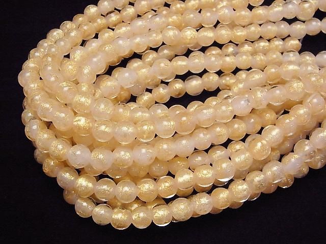 [Video] Lampwork Beads Round 8mm [Gold Powder x Pink] 1strand beads (aprx.9inch/23cm)