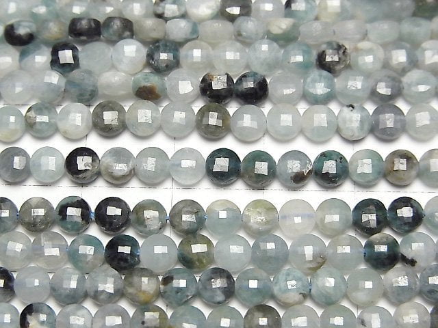 [Video] High Quality! Indigo Light Tourmaline AA+ Faceted Coin 4x4mm 1strand beads (aprx.14inch/35cm)