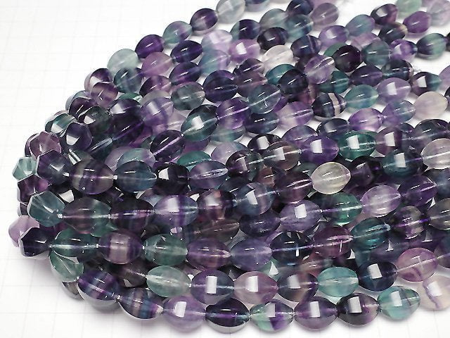 [Video] Mongolian Multi color Fluorite AAA 6Faceted Faceted Rice 14x12x12mm half or 1strand beads (aprx.15inch/37cm)