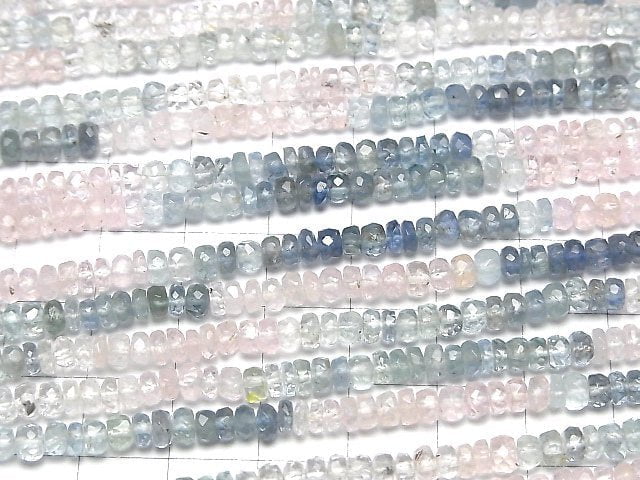 [Video] High Quality Beryl Mix (Multi color Aquamarine) AA++ Faceted Button Rondelle half or 1strand beads (aprx.16inch/40cm)