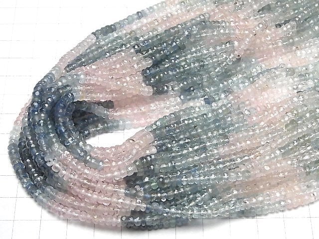 [Video] High Quality Beryl Mix (Multi color Aquamarine) AA++ Faceted Button Rondelle half or 1strand beads (aprx.16inch/40cm)