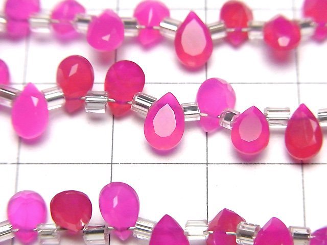 [Video] High Quality Fuchsia Pink Chalcedony AAA Pear shape Faceted 6x4mm half or 1strand (38pcs )