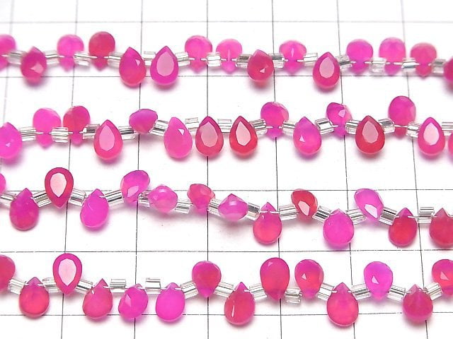 [Video] High Quality Fuchsia Pink Chalcedony AAA Pear shape Faceted 6x4mm half or 1strand (38pcs )