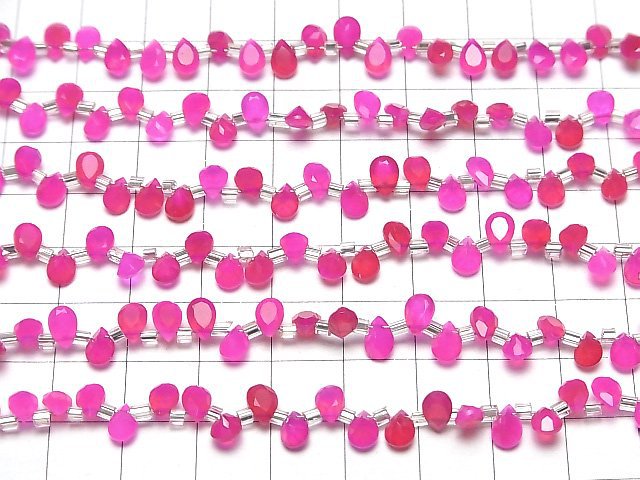 [Video] High Quality Fuchsia Pink Chalcedony AAA Pear shape Faceted 6x4mm half or 1strand (38pcs )