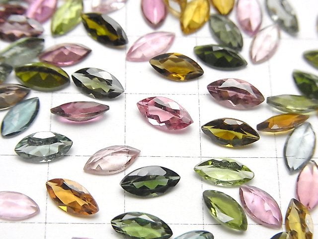 [Video]High Quality Multi color Tourmaline AAA Loose stone Marquise Faceted 8x4mm 5pcs