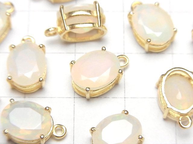 [Video]High Quality Ethiopian Opal AA++ Bezel Setting Oval Faceted 10x8mm 18KGP 1pc
