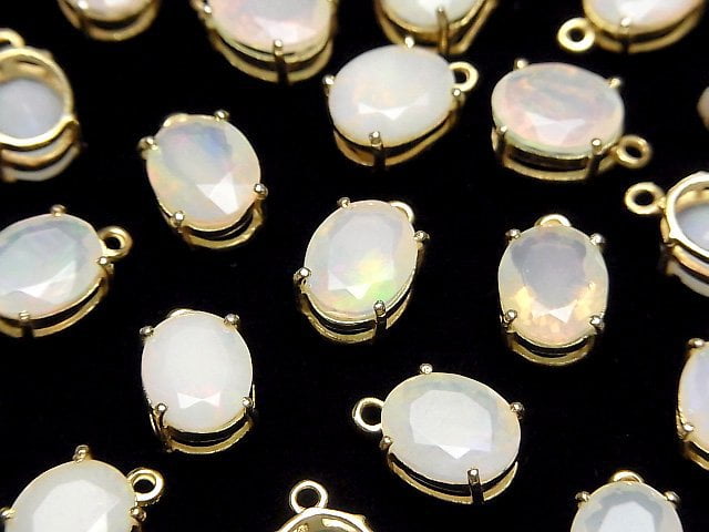 [Video]High Quality Ethiopian Opal AA++ Bezel Setting Oval Faceted 10x8mm 18KGP 1pc