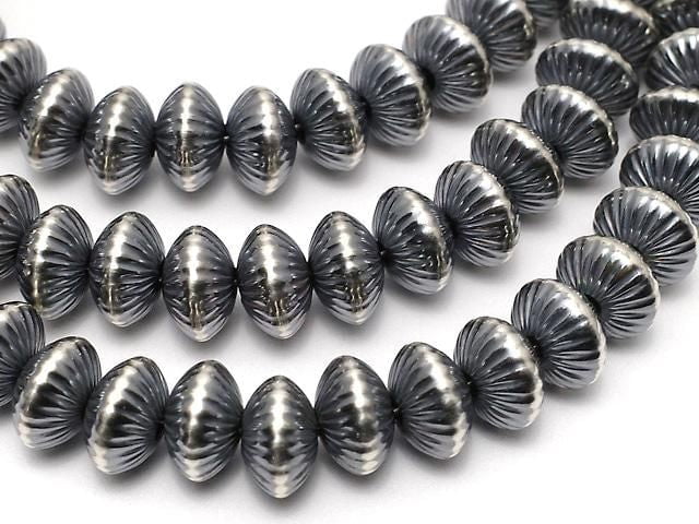 Silver 925 Navajo Pearl Line Carved Rondelle 8.9x5.6mm 1pc