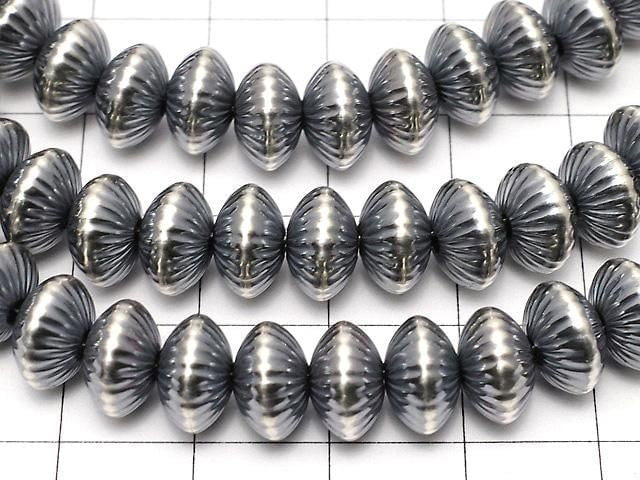 Silver 925 Navajo Pearl Line Carved Rondelle 8.9x5.6mm 1pc