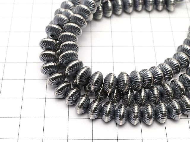 Silver 925 Navajo Pearl Line Carved Rondelle 8.9x5.6mm 1pc