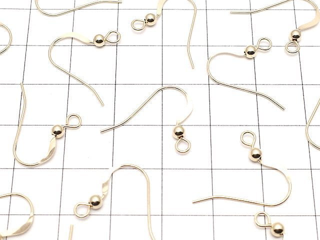 14KGF Earwire with round beads 16x20mm 1pair (2 pieces)