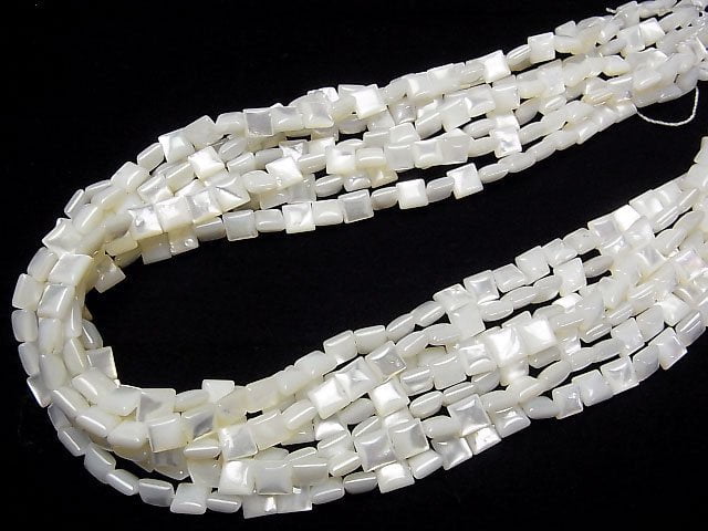 [Video] High quality white Shell (Silver-lip Oyster)AAA Square 6x6x3mm half or 1strand beads (aprx.15inch/38cm)