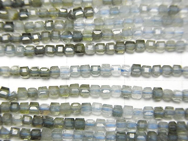 [Video] High Quality! Moss Green-Blue Tourmaline AA+ Cube Shape 2x2x2mm 1strand beads (aprx.15inch/37cm)