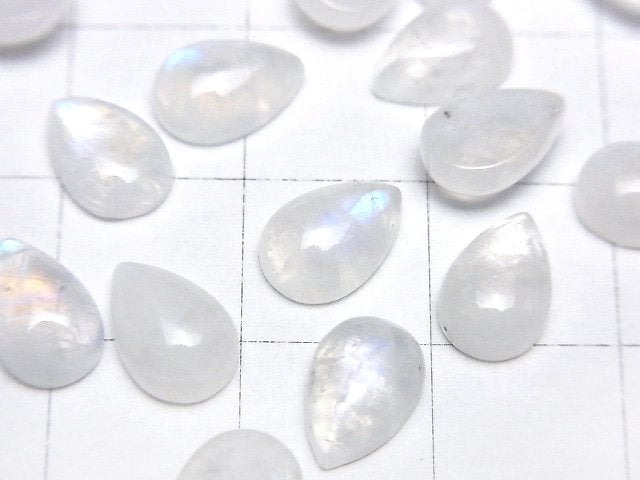 [Video]High Quality Rainbow Moonstone AA++ Pear shape Cabochon 9x6mm 5pcs